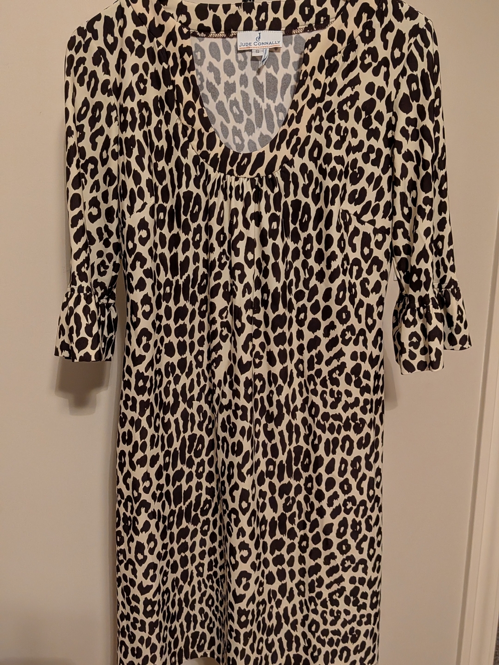 Jude Connally Scoop Neck Leopard Print Dress - Cream & Gray